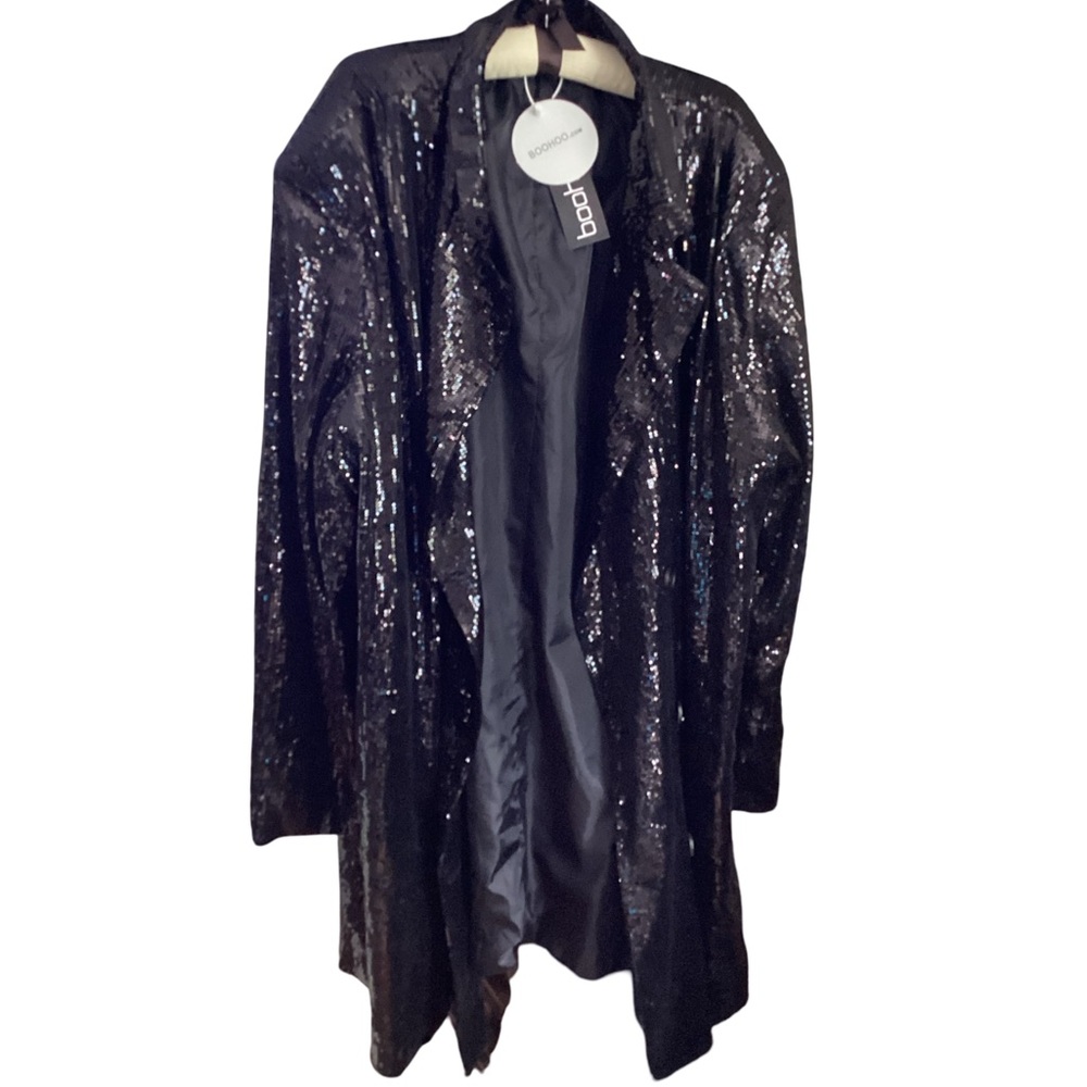 🚨Final Sale🚨!! NWT Boohoo Black Sequin Button Blazer Dress Size 22 - Picture 8 of 8